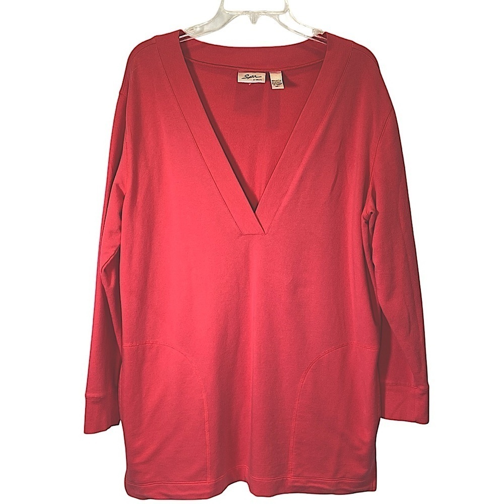 CHICO'S SPA size 1 Oversized pullover V neck  3/4 sleeve tunic top